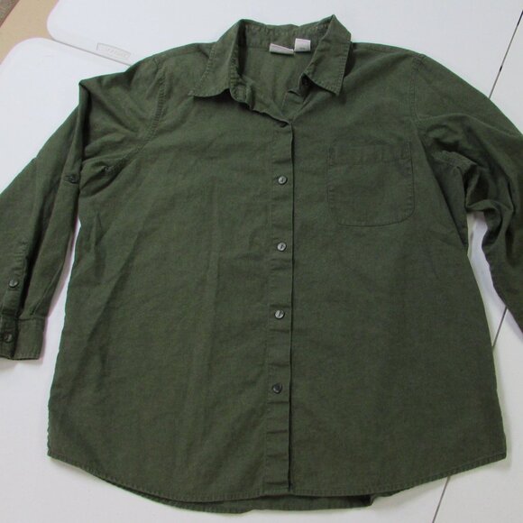 Liz Baker Tops - Liz Baker Woman Olive Green Linen/Cotton Button Down Top 1X